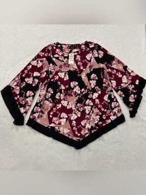 NWT ($75.50) Alfani Berry Shimmer Geometric Floral Blouse Women’s Size 2X
